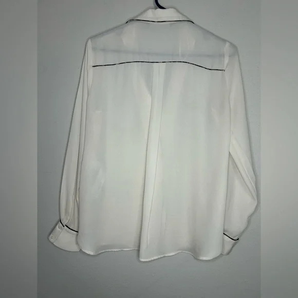 ZARA silky Ivory blouse w/ animal-print piping trim size S - Picture 5 of 14